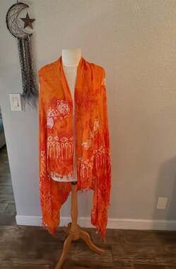 Paradise Lahaina Resort Wear Orange Tie-Dye Fish Print Sarong Cover-Up